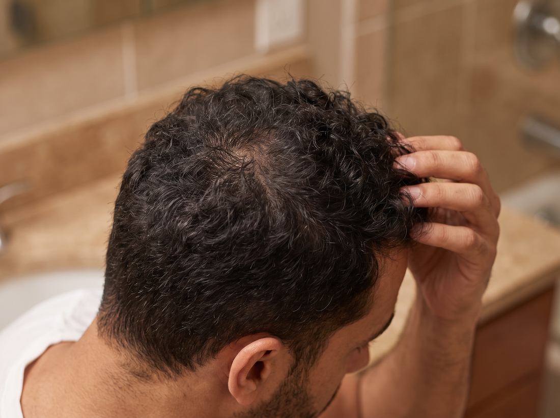 Male hair and scalp close-up