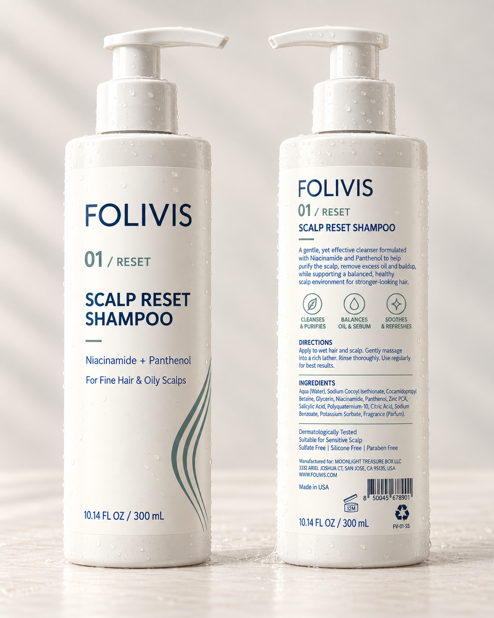 Folivis Scalp Reset Shampoo front and back packaging