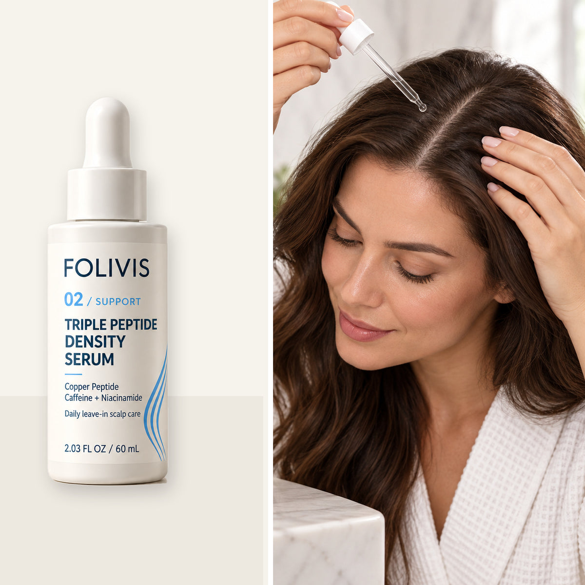 Folivis 02 SUPPORT Triple Peptide Density Serum with scalp application demonstration